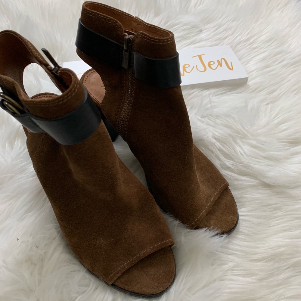 Danica Harness Suede Peep Toe Booties NWOT - Picture 3 of 7